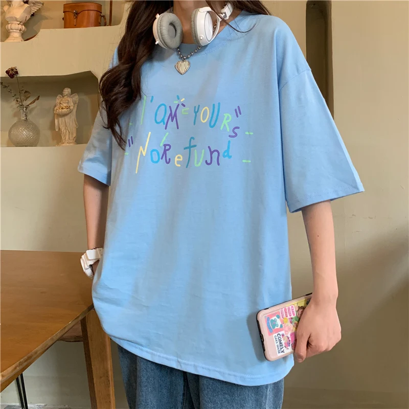 

harajuku cotton letter Print T Shirt Women Short Sleeve O Neck casual Loose T-shirt Summer Women Tee Shirt Tops Camisetas Mujer