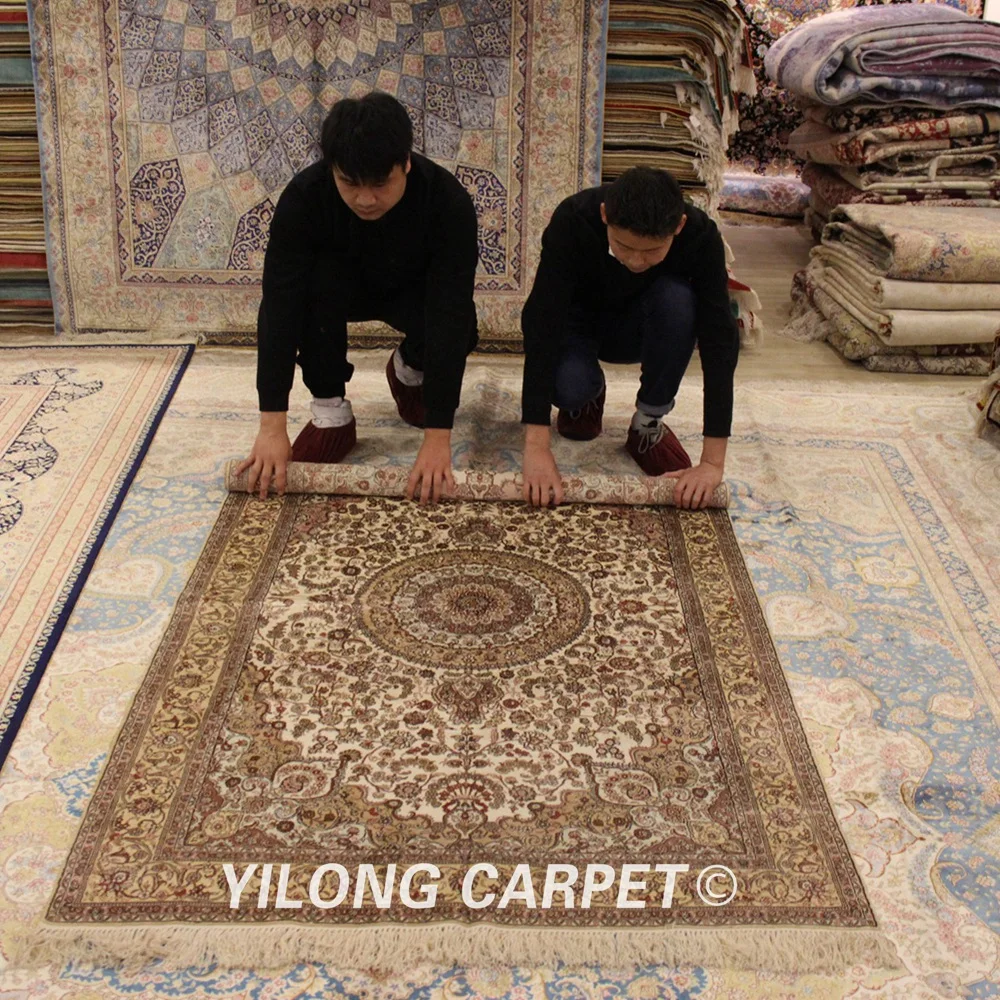 YILONG 4'x6' персидский турецкий Шелковый ковер Классическая персидская антикварная вещь Iran шелковые ковры(WY342A4x6
