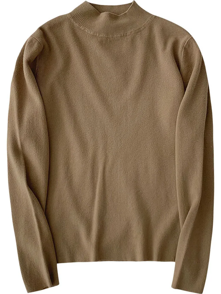 

Yeeloca Spring Versatile Slim Knitted Sweater Female Half High Collar Solid Pullovers Girl's Long Sleeve Trend Top