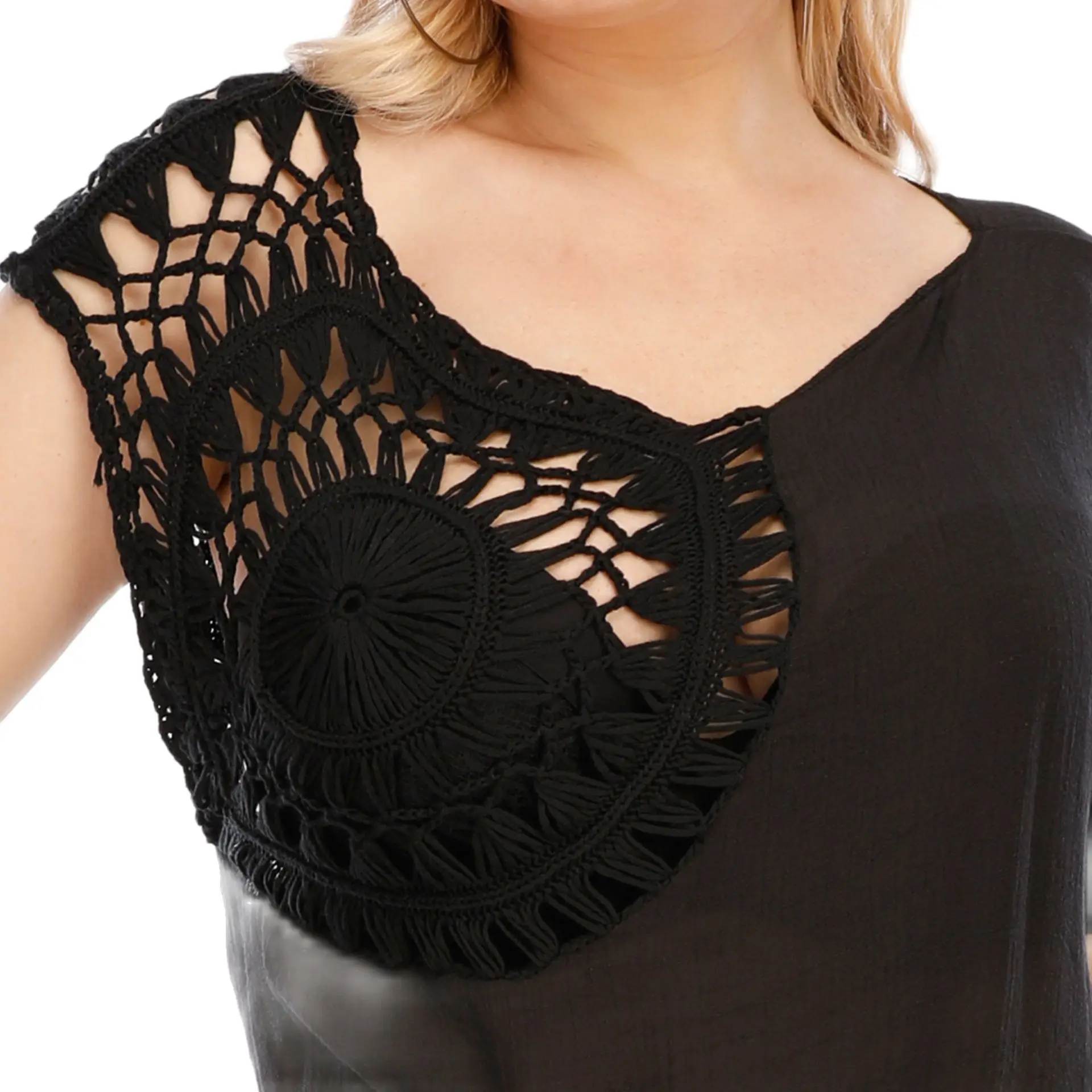 

2021 Summer Women's Large Size Beach Long Skirt Fashionable Eexy Hollow Crochet Flower Ppatchwork Ruffled Loose Dress