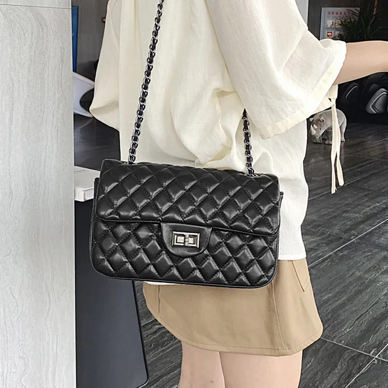 

Rhombus Lattice Shoulder Bags for Women Quilted Crossbody Bag 2021 New Chain Handbags Quality Leather Female Messenger Bags Sac