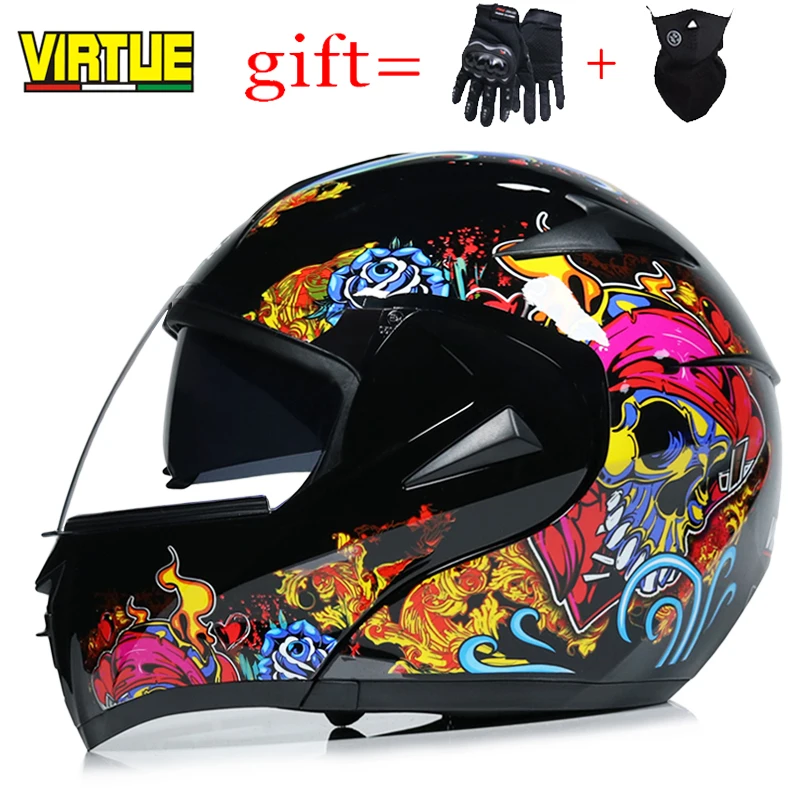 Новейший мотоциклетный шлем с откидной крышкой двумя объективами полностью