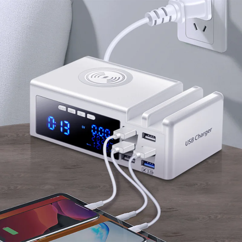 

Беспроводное зарядное устройство Qi с 6 портами и ЖК-дисплеем, USB 3,0, зарядное устройство с подставкой, QC 3,0, портативное быстрое зарядное устро...