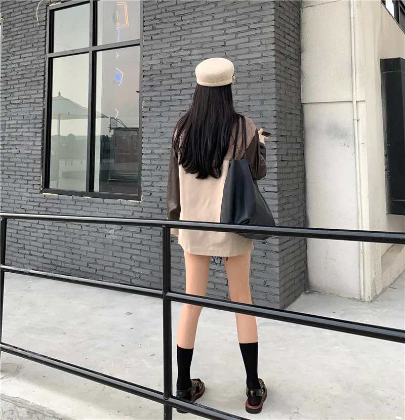 Коробов Harajuku хит Цвет куртка для женщин в стиле пэчворк клетку с длинным рукавом