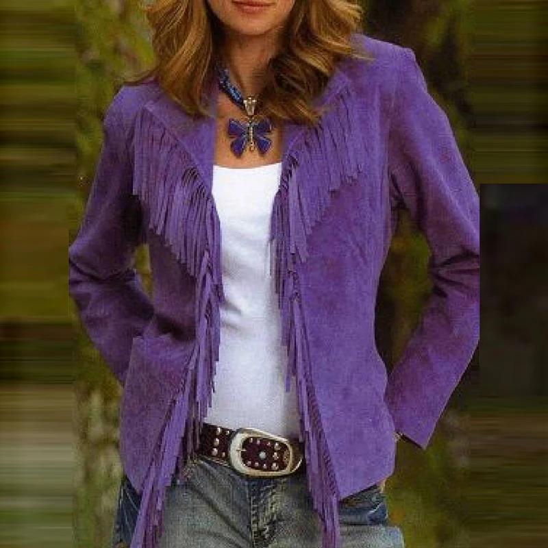 

Зимняя винтажная приталенная уличная хипстерская куртка, осенние элегантные однотонные женские пикантные пальто с длинным рукавом и бахро...