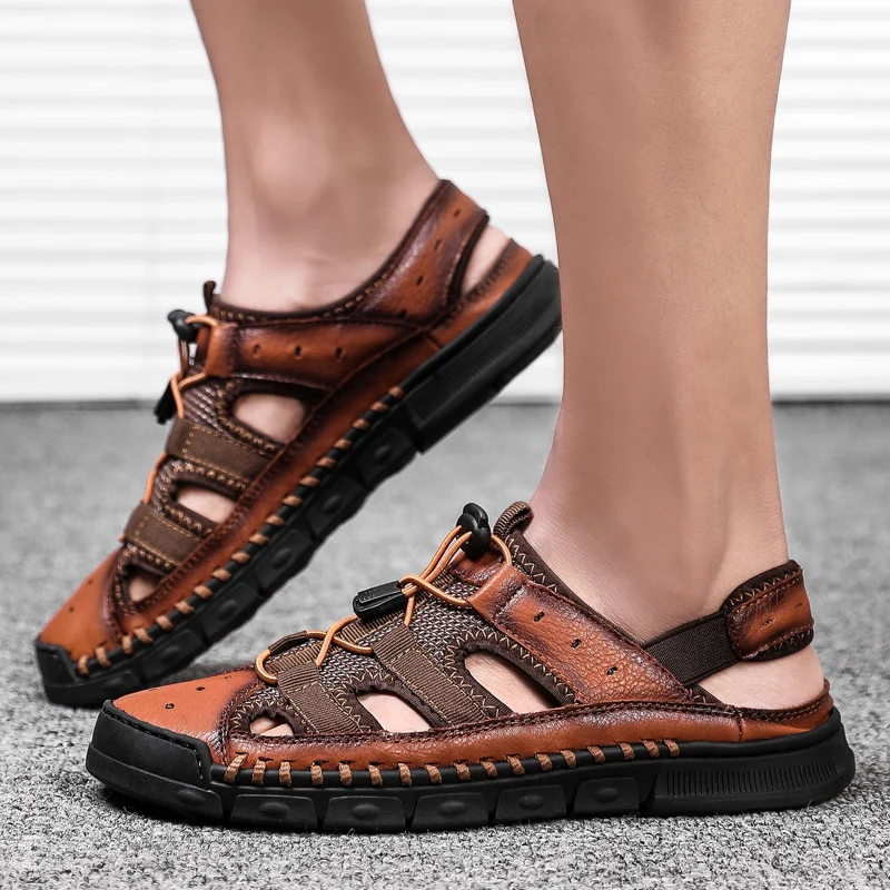 

2020 Men Sandals Summer Leather Casual Shoes Sneakers Outdoor Beach Native Male Rubber Sole Sandalias Footwear Hollow breathable