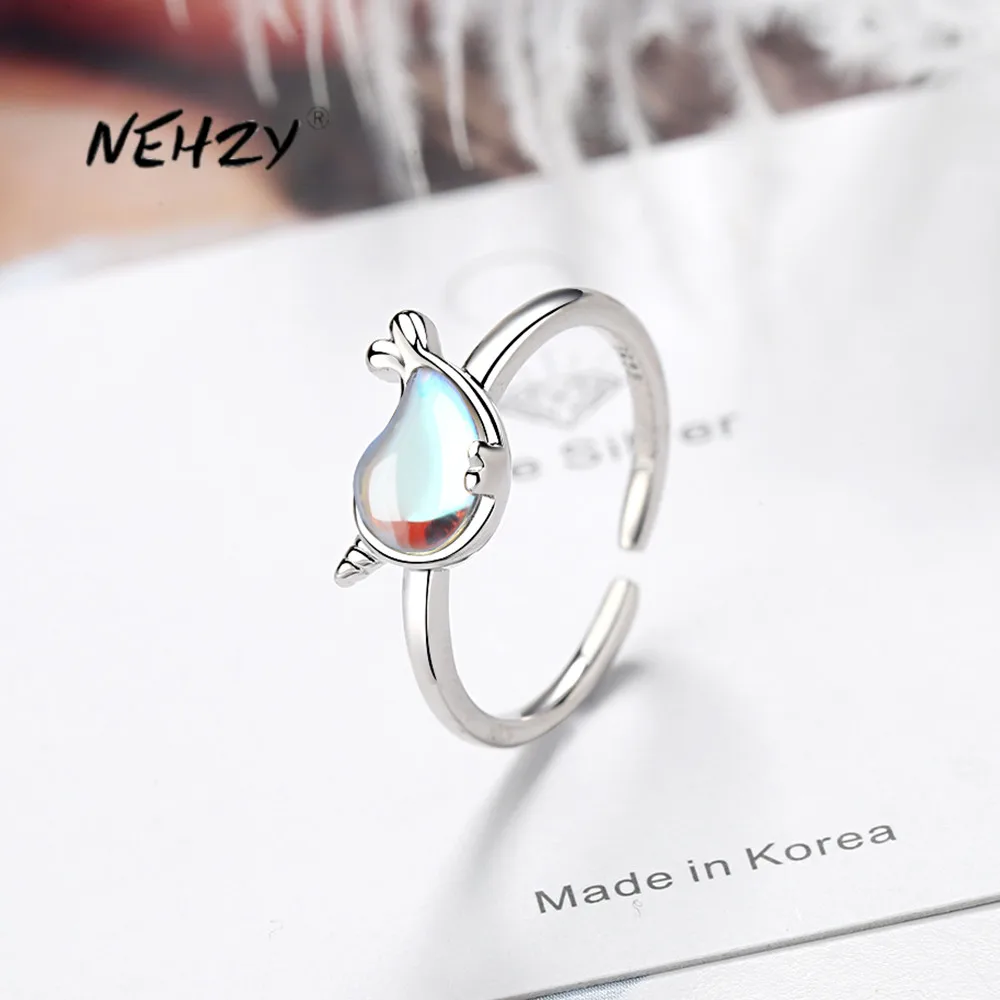 

NEHZY S925 Stamp Silver New Woman Fashion Jewelry High Quality Color Crystal Dolphin Little Whale Ring Size Adjustable Ring