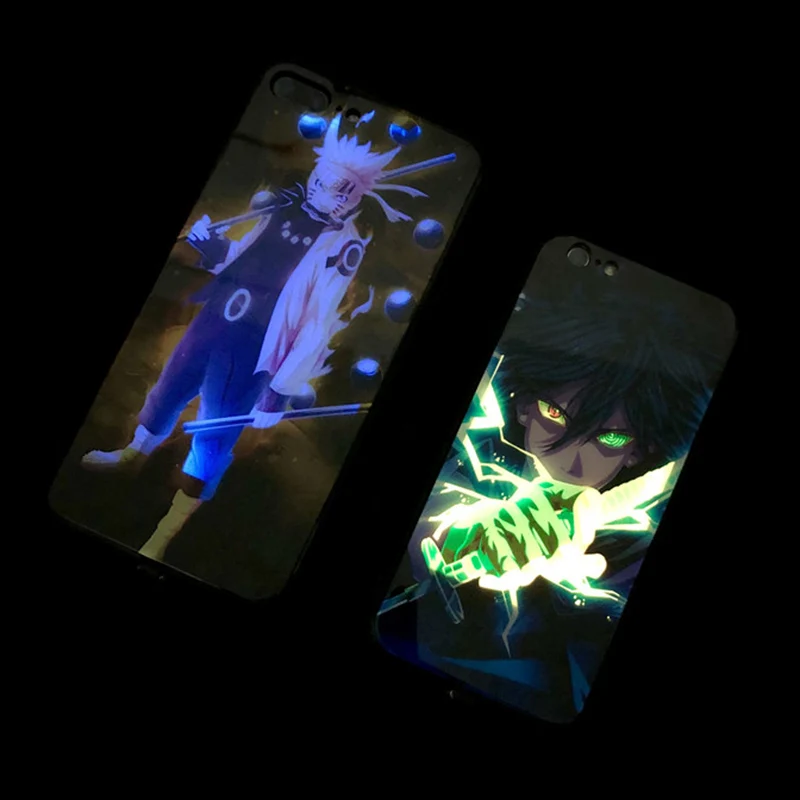 Наруто Саске чехол для iPhone 8 7 6 6S плюс XS светодиодный вызов светильник чехол s Закаленное стекло Coque Flash Cover для iPhone XR XS MAX Funda