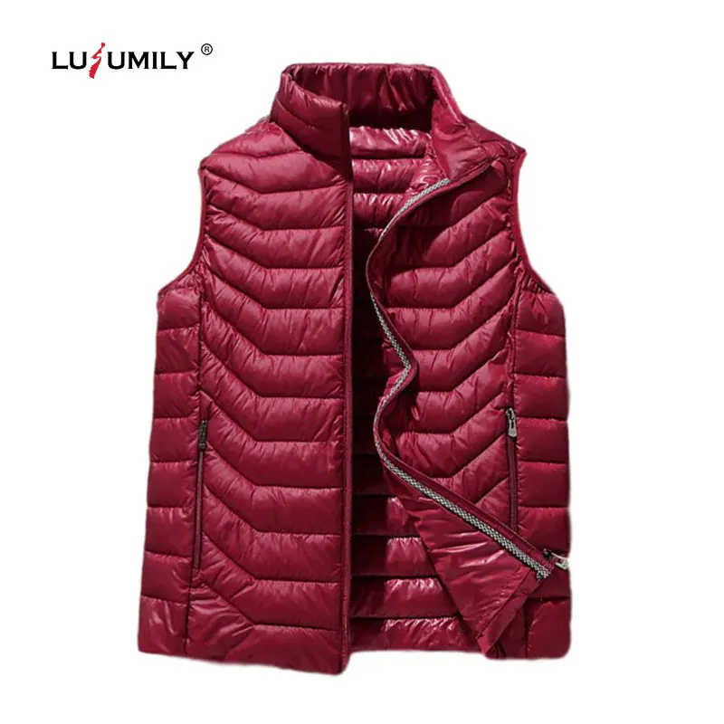 Жилет Lusumily Женский зимняя Ультралегкая куртка однотонный белый пуховик на
