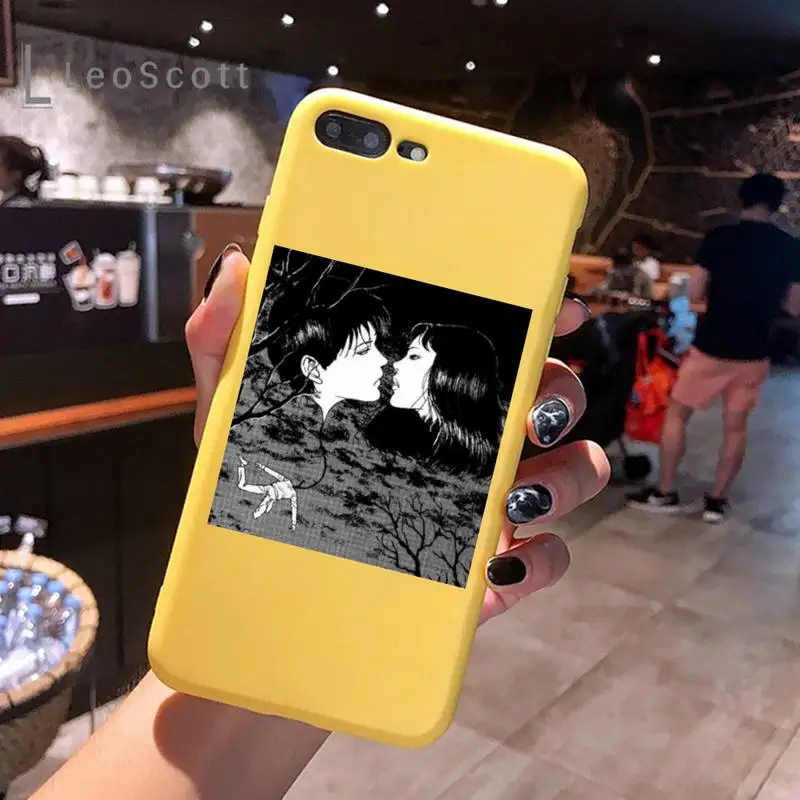 

Japanese horror comic Tomie Junji Itou Phone Case Yellow Candy Color for iPhone 6 7 8 11 12 s mini pro X XS XR MAX Plus