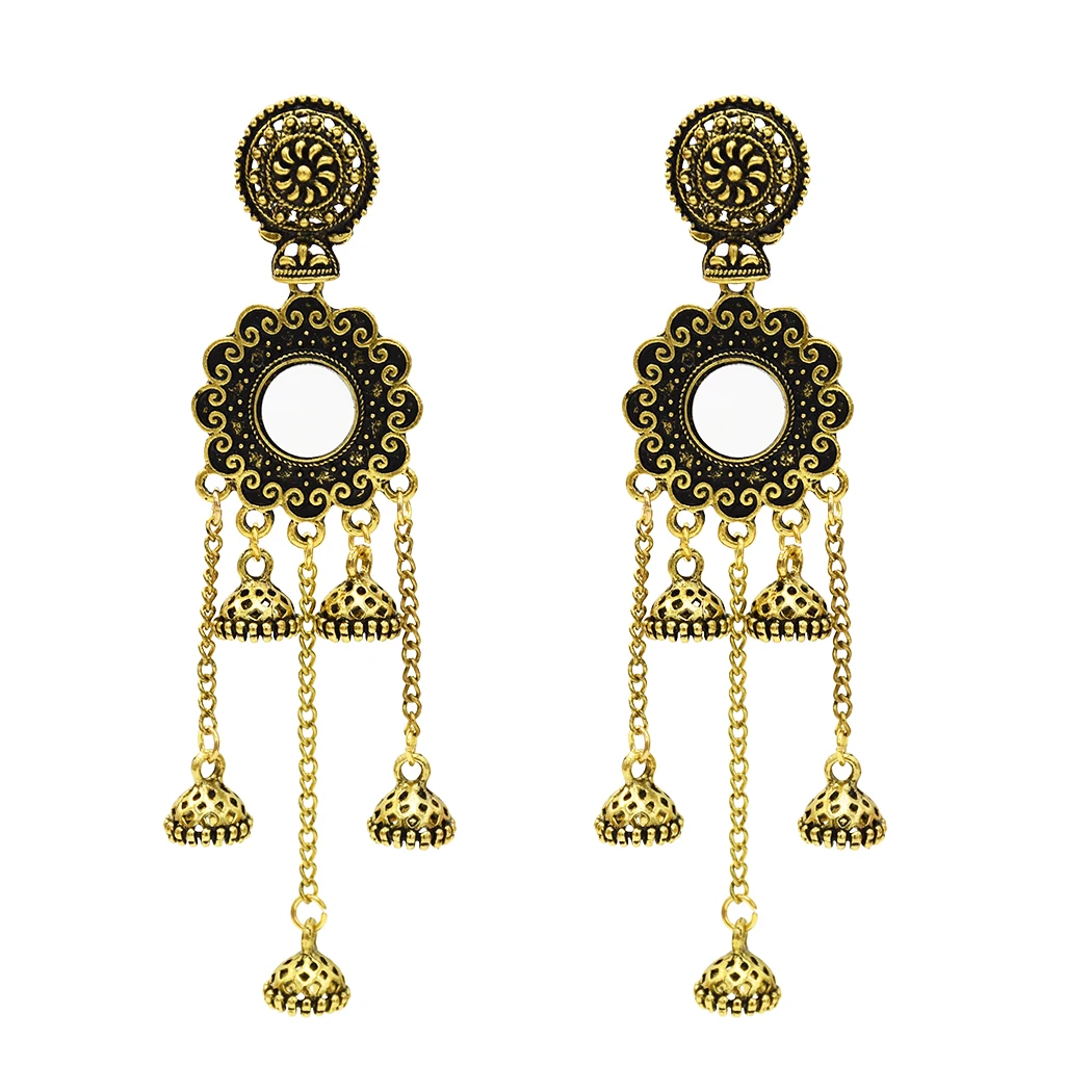 

Idealway Indian Jhumka Boho Drop Earrings Ethnic Gypsy Vintage Alloy Water Drop Tassel Box Earring for Women Bride Jewelry Gift.
