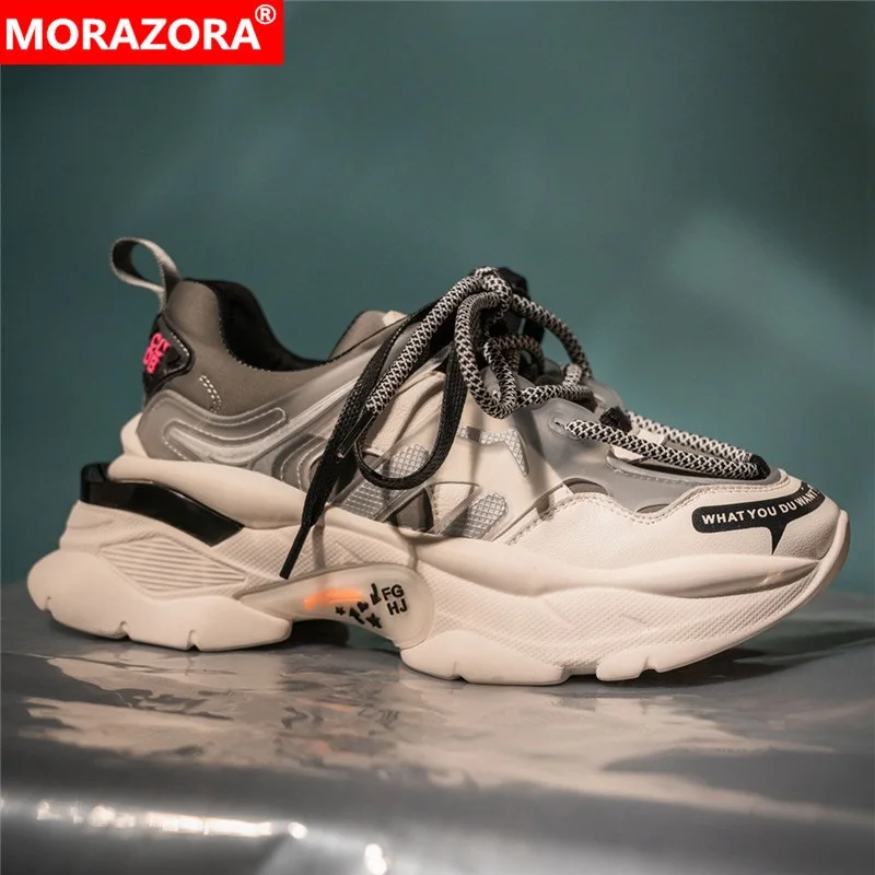 Женские кроссовки из натуральной кожи MORAZORA черные или Белые Повседневные на