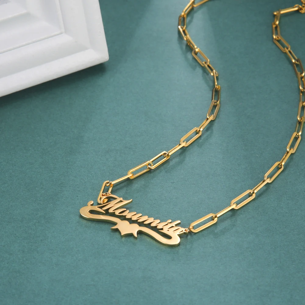 Lemegeton Paper Clip Thick Chain Personalized Customzied Name Necklace For Women Men Stainless steel Choker Jewelry Bijoux
