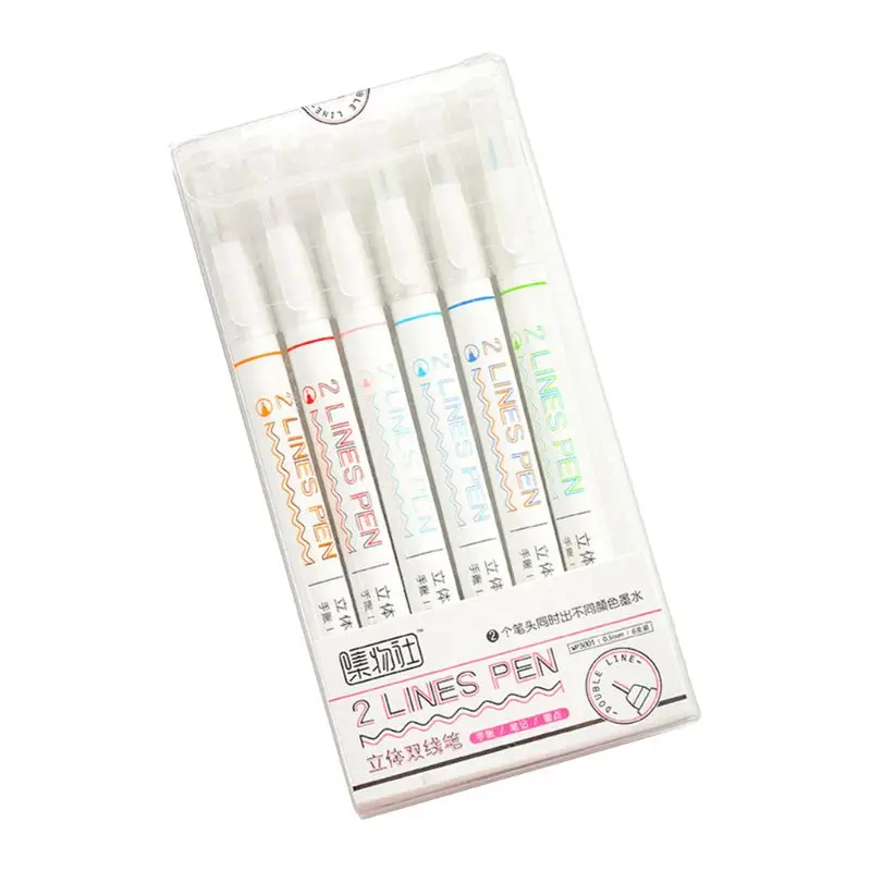 

3/6pcs Double 2 Lines Gel Pen Marker DIY Scrapbooking Journal Decor Stationery