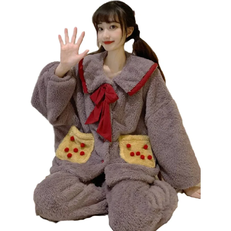 

New Winter Thick Warm Pajamas Sets For Women Sleepwear Homes Clothing Pajama Home Wear Womens Pyjamas Set Velvet Pants Nightwear