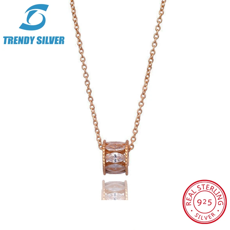 

Ожерелье из стерлингового серебра 925 пробы, цепочка для женщин, Розовая позолота, кулон, ювелирное изделие, pave CZ