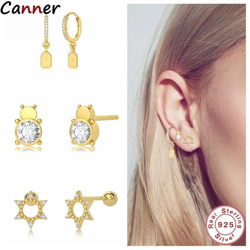 

CANNER 925 Sterling Silver Plated PavÃ© Crystal Little Bear Stud Earrings For Women Simple Fashion Wedding Jewelry Accessories