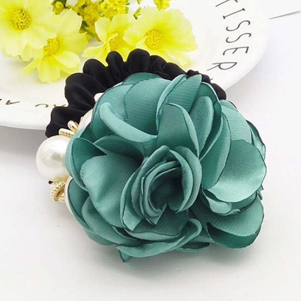 Женские резинки для волос с цветами роз и жемчугом Стразы девушек резинка кольцо