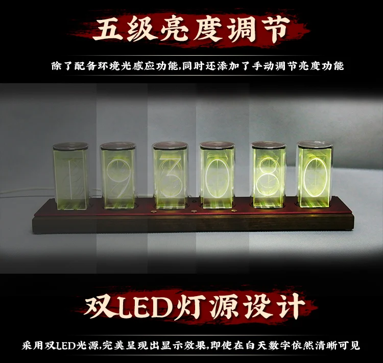 6 бит светодиодный светящиеся цифровые часы Nixie трубчатые часы Набор DIY электронные настольные часы в стиле ретро 5 в Micro USB питание Wi-Fi звук музыка Будильник