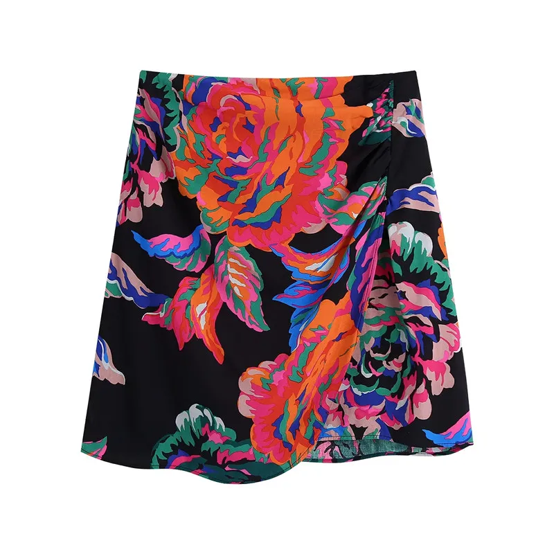 

ZA 2021 autumn new women's clothing fashion casual temperament European and American style high waist flower printed mini skirt