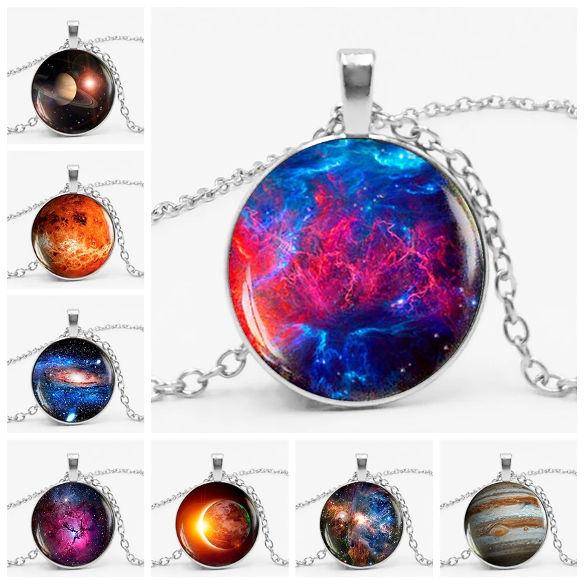 2019 Взрывная модель Galaxy Explosion Charm ожерелье серебристый космический стеклянный