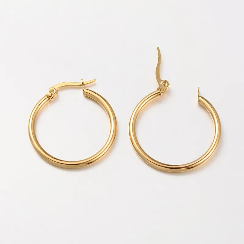 

6Pairs 304 Stainless Steel Round Hoop Earrings for Women Fashion Golden Charm Earrings Party Jewelry 24x2mm Pin: 1x0.5mm