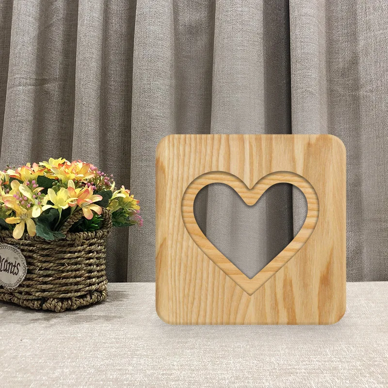 

3D Wooden Heart Footprints Shadow LED Wood USB Desk Night Light Christianity Crucifix Crafts Table Lamps Gift Home Decoration