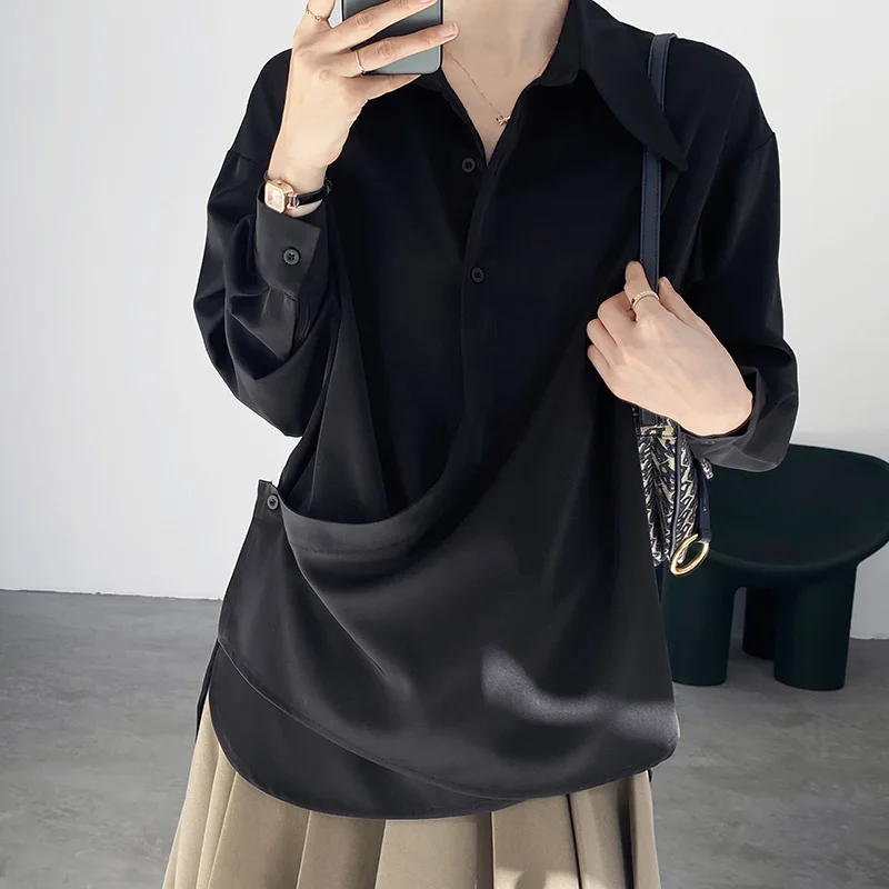 

ZAWAHIKI Satin Blouses Women Tops Solid Officel Ladies Vintage Spring Korean Blusas Mujer Irregular Buttons Fashion Shirts New