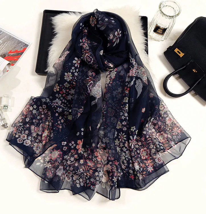 2020 Новый Кленовый пляжный полупрозрачный мягкий шелковый шарф с принтом