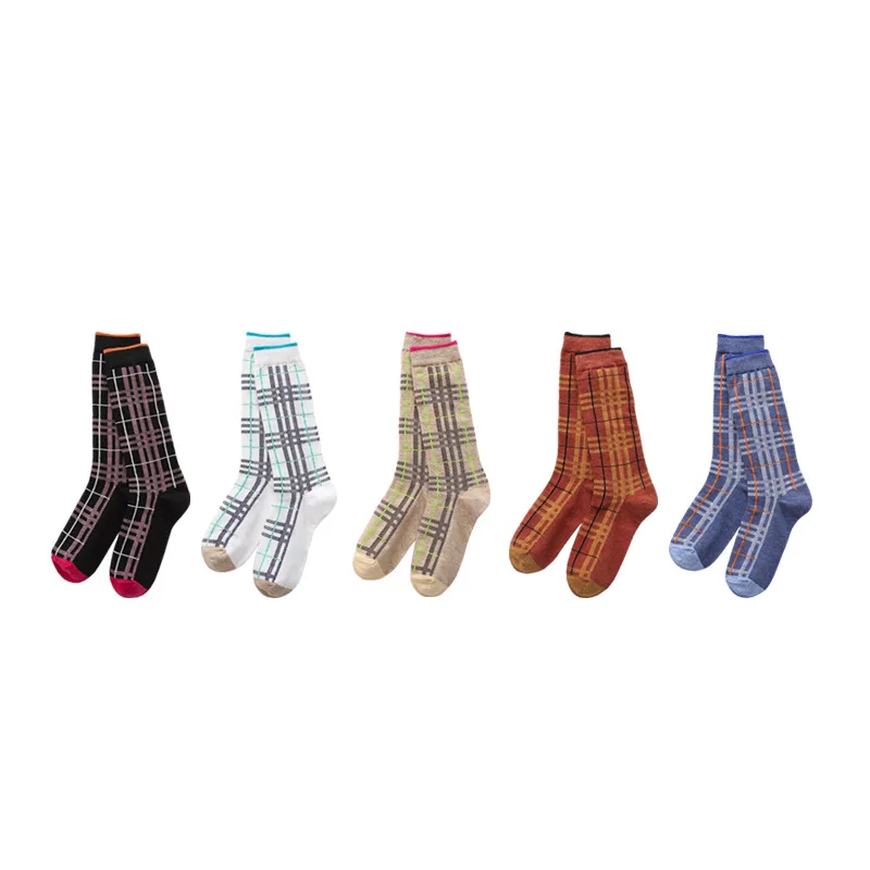 

5 pairs of girl's small Plaid stripe pile socks cotton socks calf socks middle and long tube student's day department versatile
