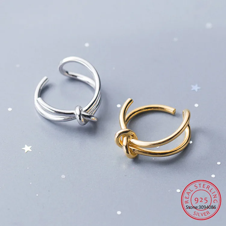 

Minimalist 925 Sterling Silver Adjustable Ring Trendy Vintage Knot Handmade Party Classic Fine Jewelry Birthday Gifts