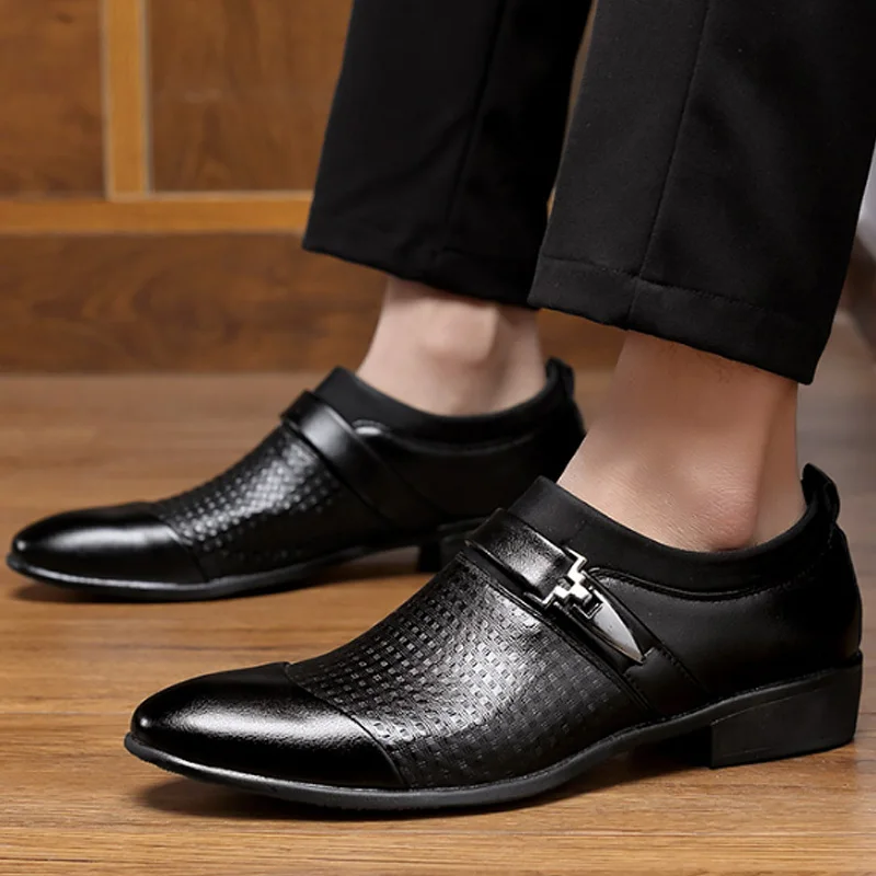 Мужские черные туфли смокинги без застежки формальные Кожаные Туфли оксфорды с
