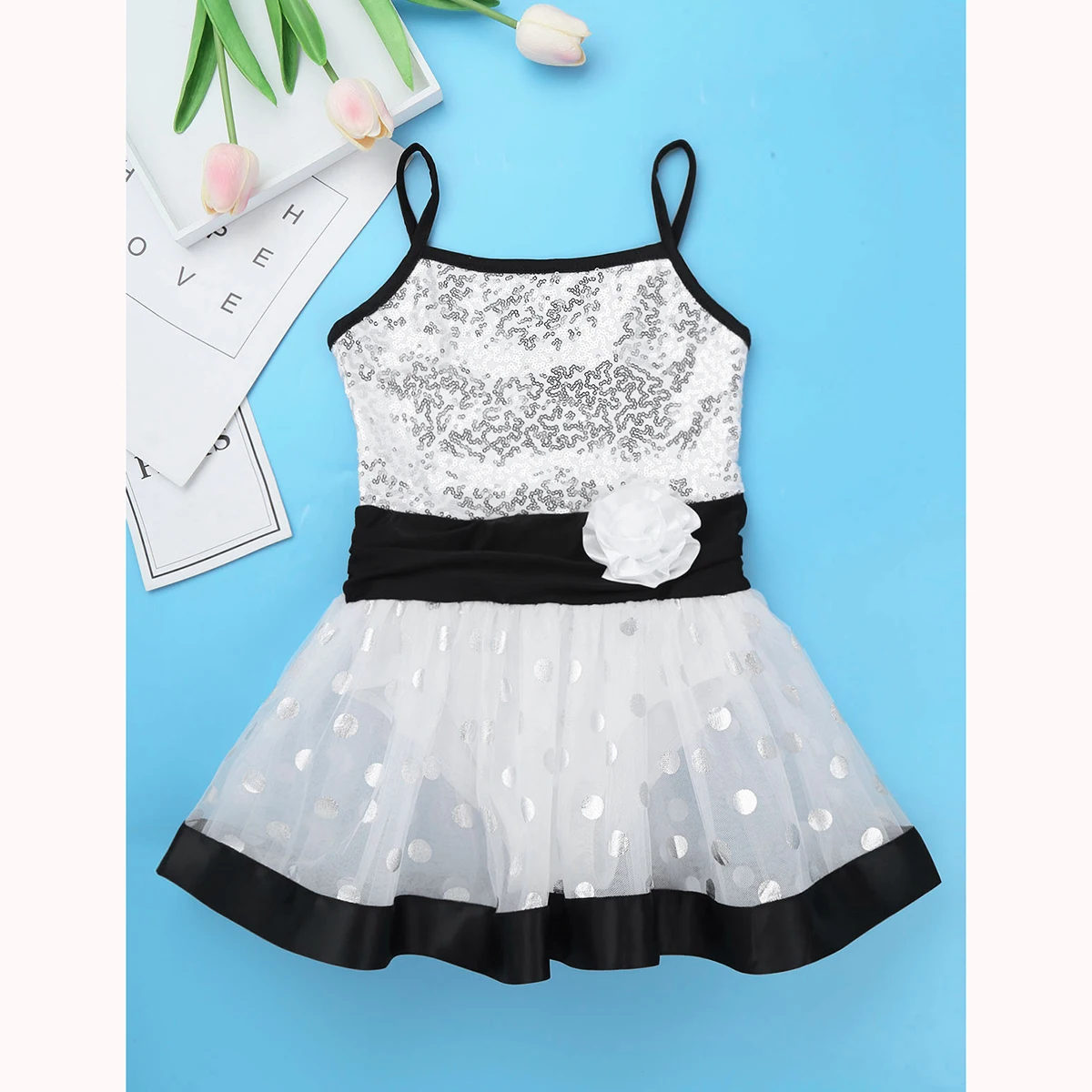 Kids Teens Spaghetti Straps Sequin Flower Polka Dots Mesh Girls Tutu Ballet Dress Gymnastics Leotard Performance Dance Costumes | Детская