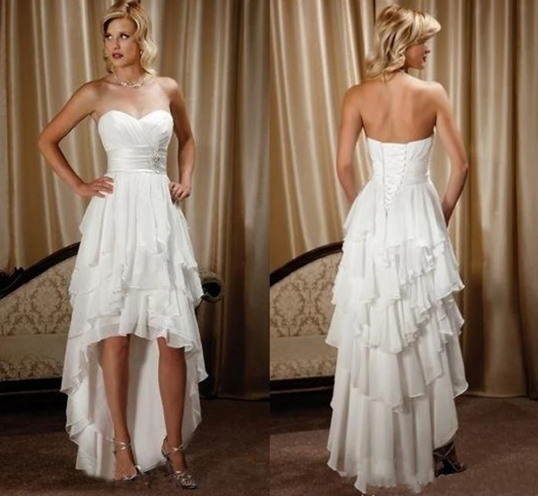 

Short Front Long Back Country Western Wedding Dresses Sweetheart Chiffon High Low Bridal Gowns Beach Wedding Reception Dress