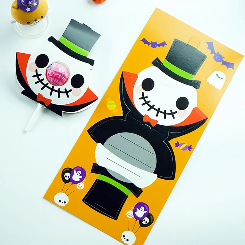 10 шт./лот на палочке тему Хэллоуин украшения карты мультфильм Бумага леденец