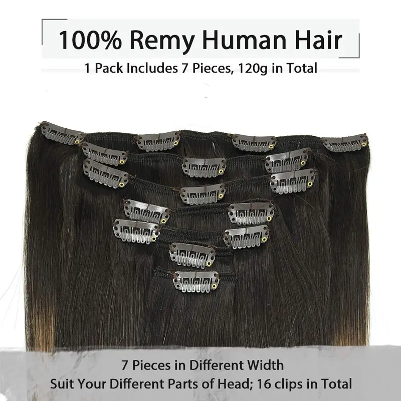 Pelo recto Clip en extensiones de cabello humano negro Natural 7 unids/set cabeza completa juegos 120G pelo Remy marrón rubio miel Ombre