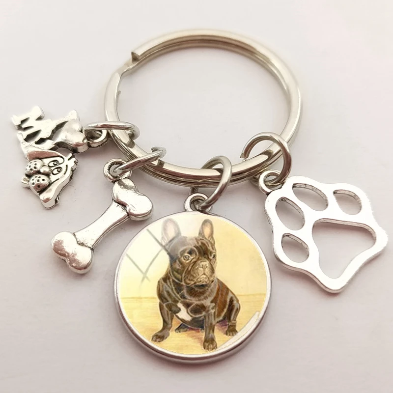 Модный брелок с бульдогом британский Бульдог круглый для рукоделия стеклянный