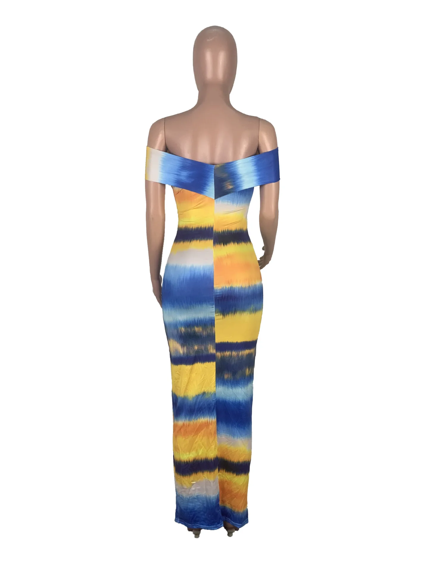 

Women Dress Tie Dye Cross Tube Top Design off the Shoulder Two Way Wear Temperament Long Dresses Sheath Ankle Length