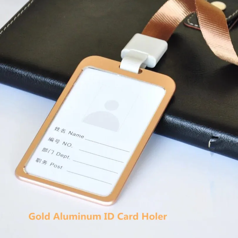 Gold-vertical Качественный алюминиевый рабочий ID держатель для карт, шейный ремешок, id держатель, цена, держатель для пропуска - Цвет: Gold-vertical