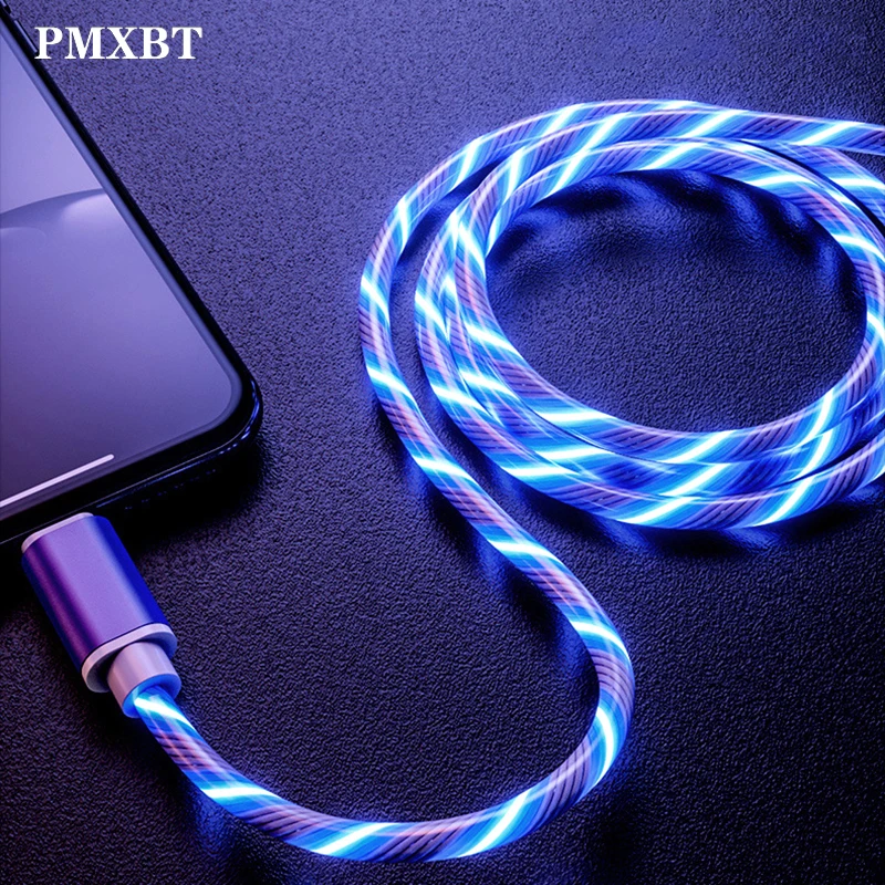 Светящийся USB кабель 2.4A для iPhone Xs X samsung Galaxy A50 A70 1 м Быстрая Зарядка синхронизация линии передачи данных светящийся светодиодный яркий usb-кабель