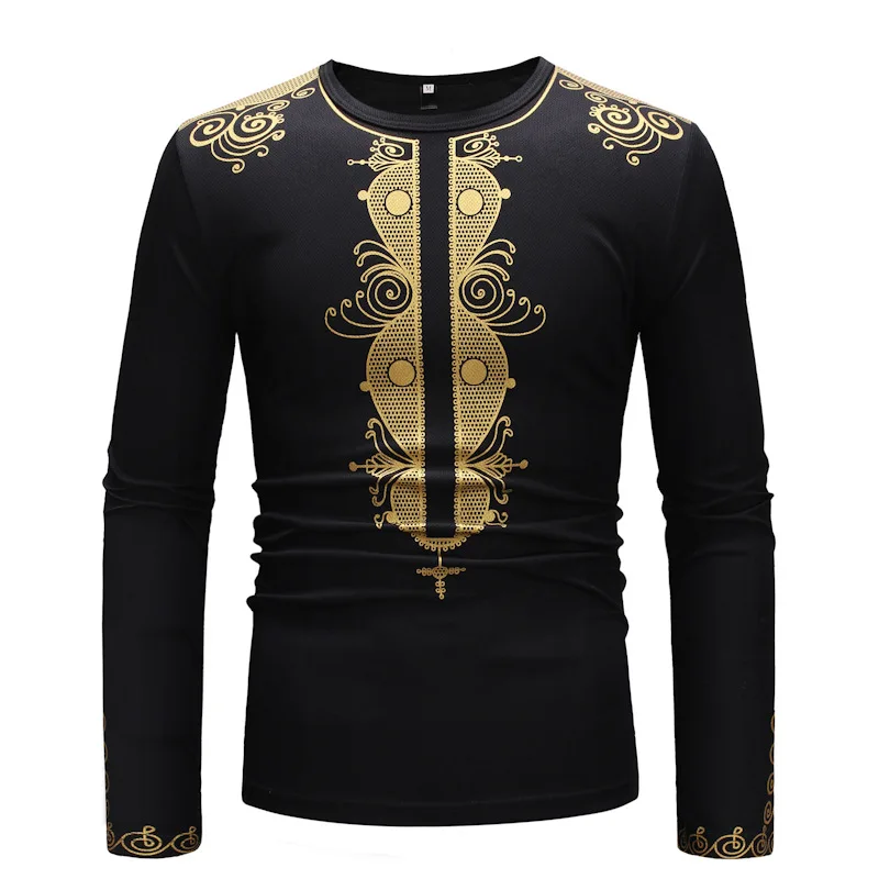 Рубашка мужская африканская приталенная с цветочным принтом в стиле хип