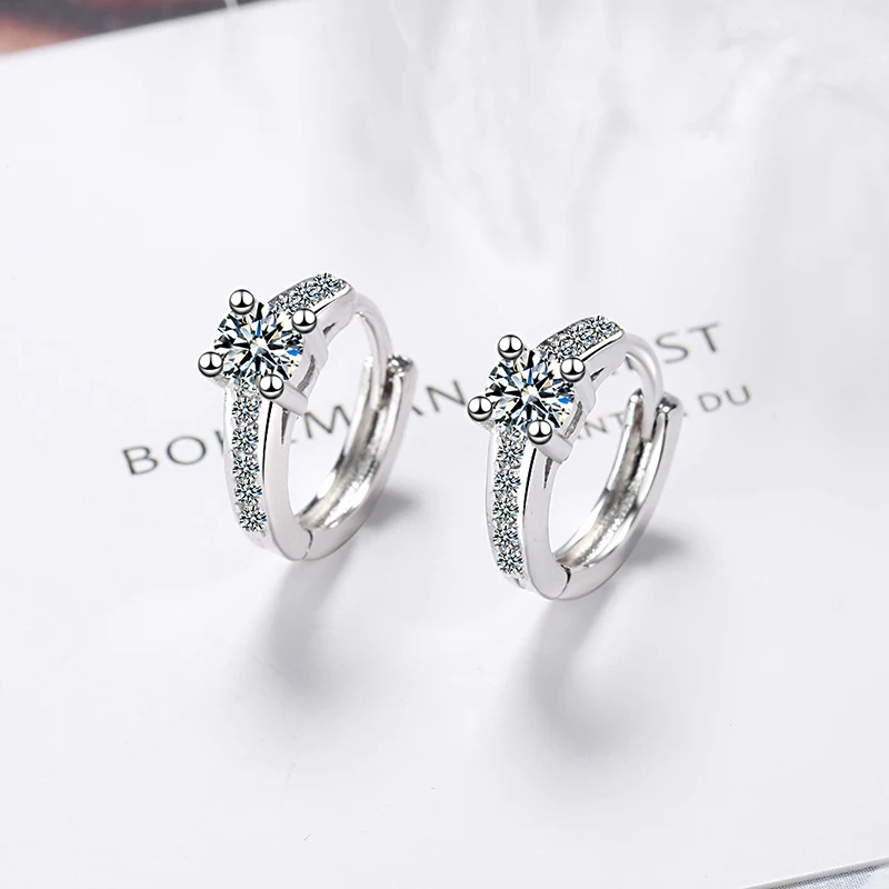 

MEYRROYU 925 Sterling Silver Ladies Fashion Simple Small Stud Earrings Crystal Jewelry Hypoallergenic Earrings