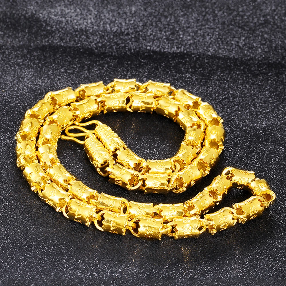 

Fashion New Design Overlord Colorless Gold Luxury Jewelry Necklace Unisex Six-character Mantra Barrel Bead Necklace Holiday Gift