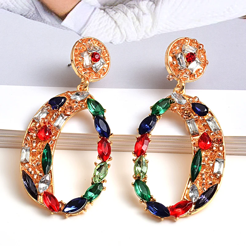 

New Round Metal Colorful Crystal Handmade Beads Long Earrings High-quality Fashion Dangle Drop Earring Jewelry Accessories