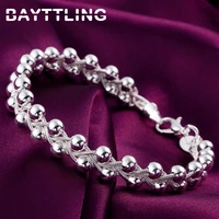 bayttling 8 inch silver color 9mm woven glossy bead bracelet for woman luxury fashion christmas party jewelry gift