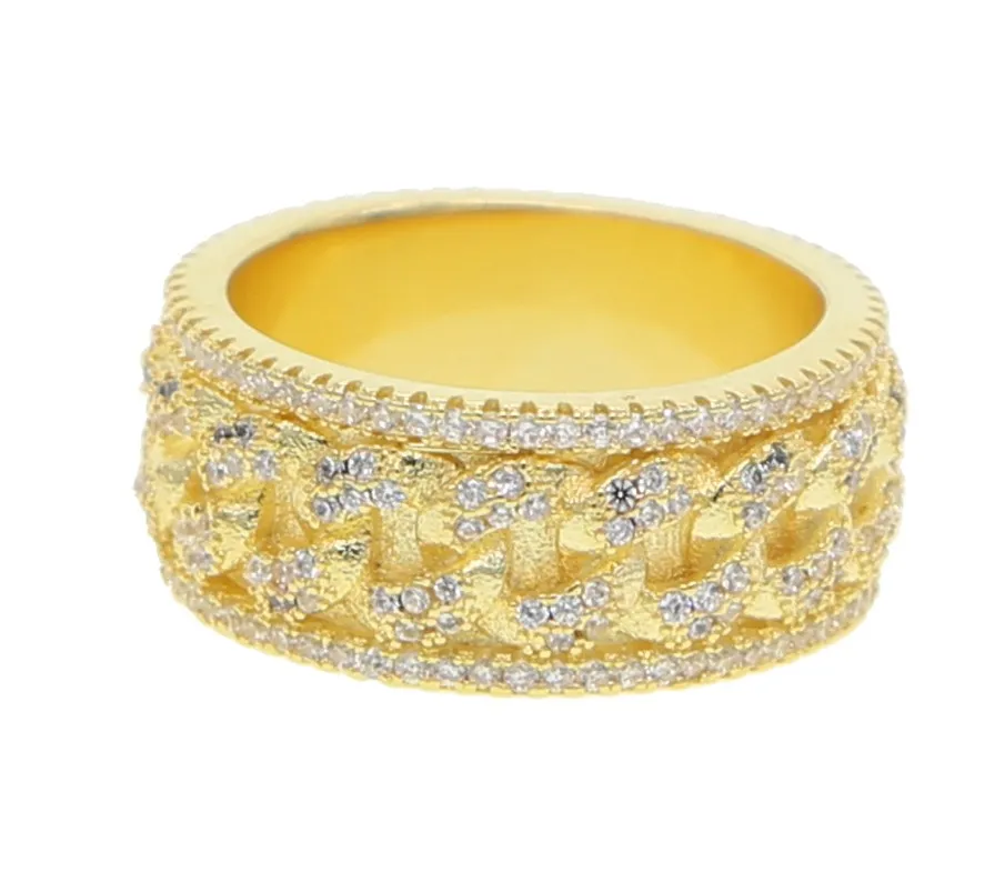 gold ring ICED OUT bling хип-хоп рок, Женские Ювелирные изделия, Снаряженная кандалы, кубинская цепочка, Женское кольцо на палец - Цвет основного камня: gold ring