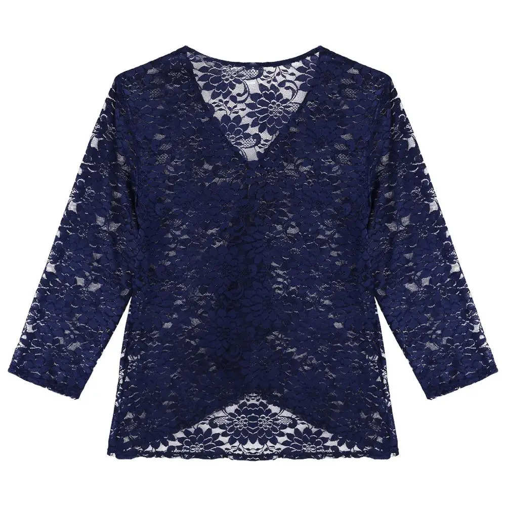 Женский кружевной кардиган открытые топы с рукавами 3/4 и V образным