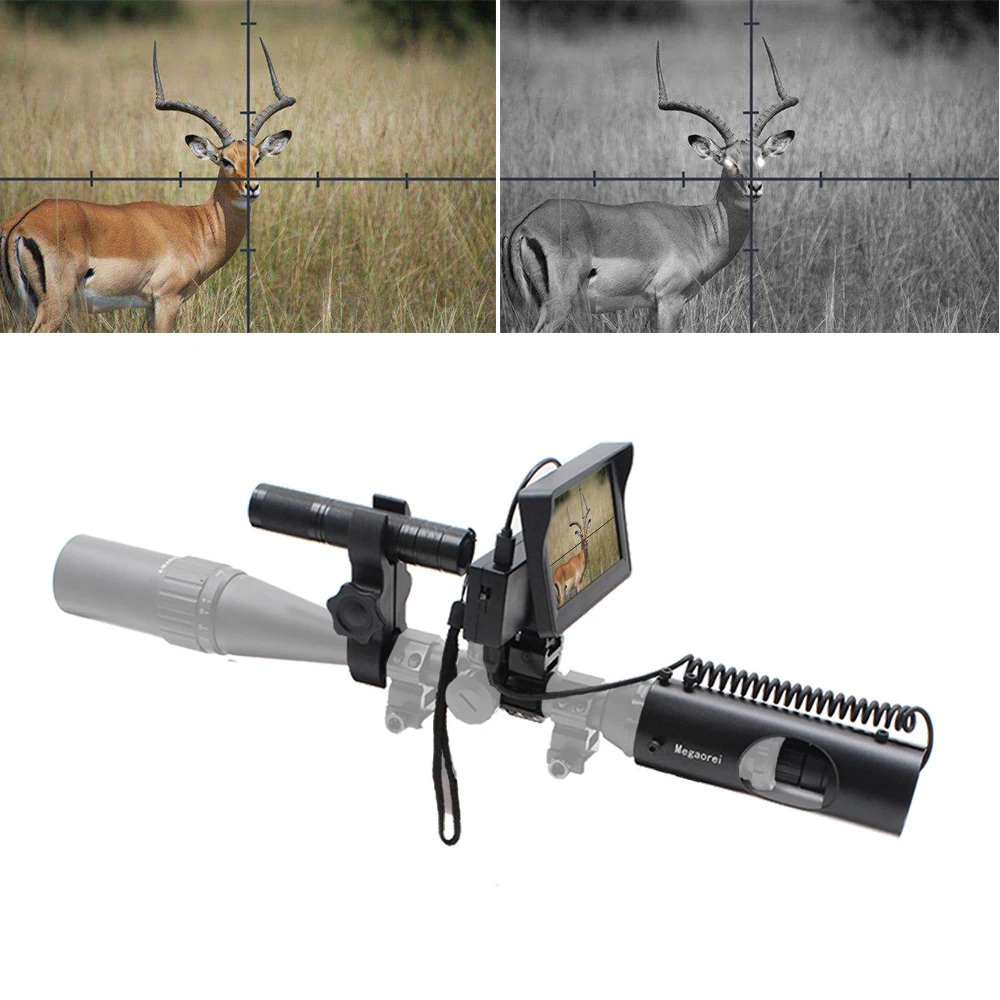 

Megaorei1 Ночное видение прицел охотничья Камера с 5 дюймовым монитором и лазерный ИК-фонарик