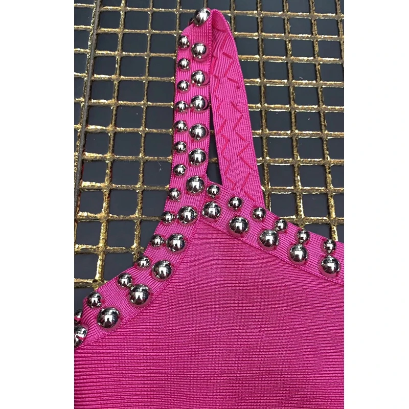 

Summer Dress 2019 Newest Rose Red Sexy Beads Sleeveless Spaghetti Strap Dress Women Square Collar Celebrity Party Dress Vestido