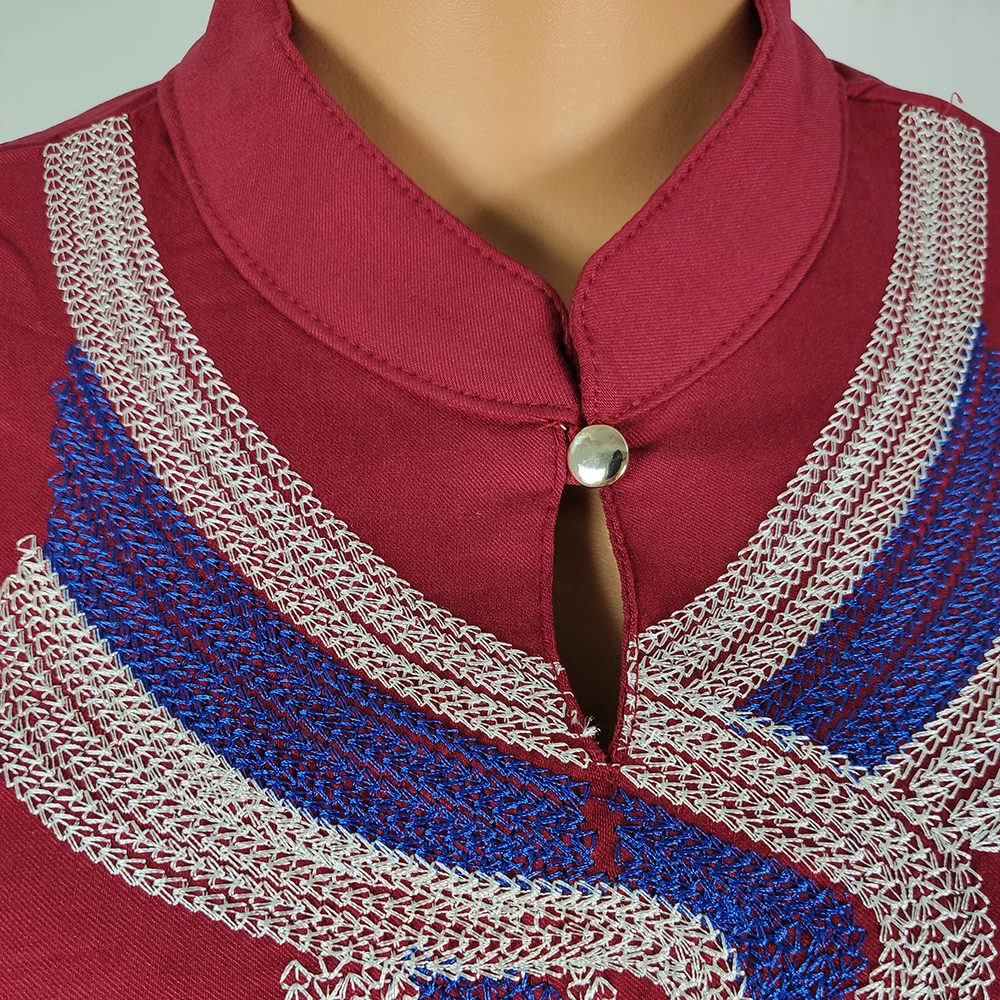 

African clothing Embroidery Sexy Slim Short Sleeve African Dresses for Women Slit Knee-Length Dress